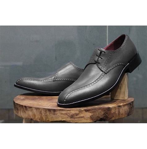 Handmade Mens Gray Color Leather Derby Shoes Gray Rebelsmarket