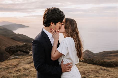 Wedding Couple Kissing On The Mountain During Sunset Kissing Couples