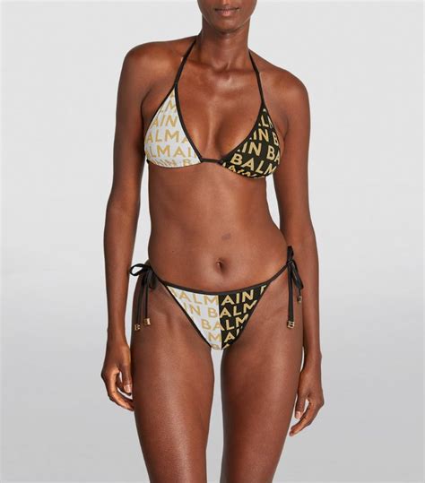 Womens Balmain Black Logo Print Triangle Bikini Harrods Uk