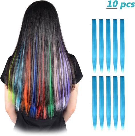 FESHFEN Postiches Extensions de Cheveux Raides Mèches Colorés avec