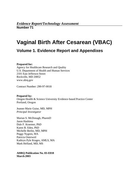 Pdf Vaginal Birth After Cesarean Vbac Evidence Report Technology Dokumen Tips