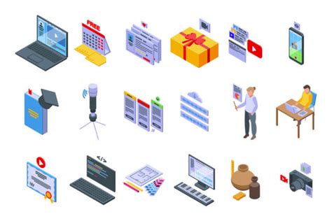 Free Course Icons Set Isometric Vector Graphic By Ylivdesign · Creative Fabrica