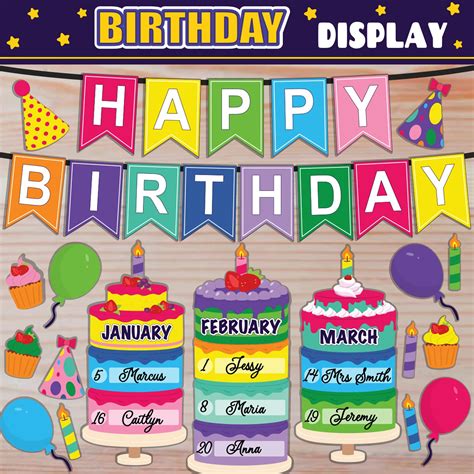 Birthday Display Classroom Decor Printable With Birthday Banner Bulletin Board Door Display