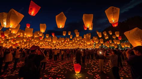 The People Are Flying Lanterns On A Field Background, Chiang Mai ...