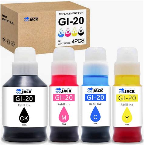 Printers Jack Compatible Canon GI-20 GI20 Refill Ink Bottles Kit for Canon PIXMA G5020 G6020 ...