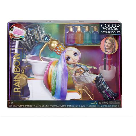 Rainbow High Salon Playset with Rainbow of DIY Washable Hair Color Foam for Kids and Dolls ...