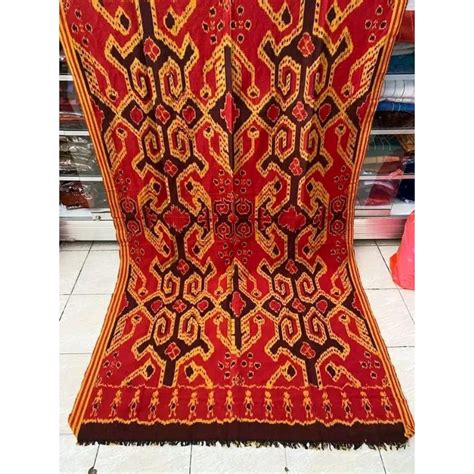 Jual Kain Tenun Blanket Motif Toraja Warna Merah Gold Kain Tenun Ikat