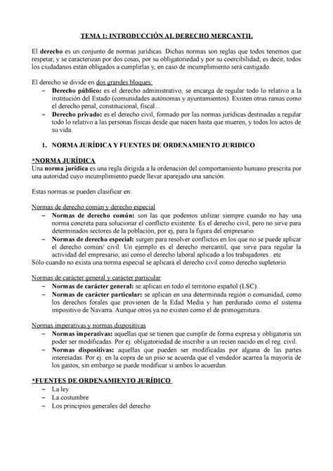 Lección 1 Derecho Tema 1 IntroducciÓn Al Derecho Mercantil El Derecho Es Un Conjunto De