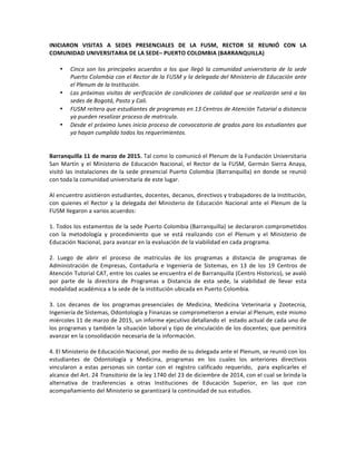 Comunicado Visita A Sede Presencial Puerto Colombia Barranquilla Pdf