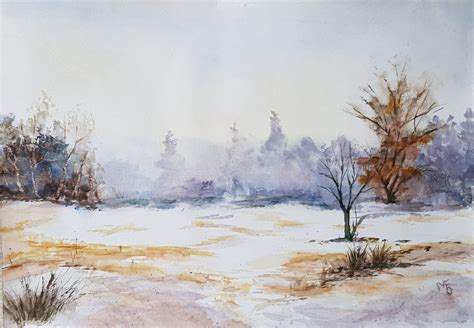 Aquarelle X Paysage Hivernal Aquarelle Hivers Paysage