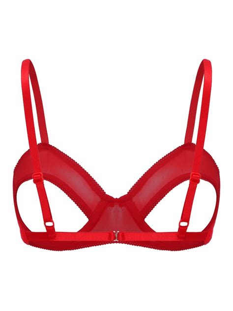 Women Sexy Hollow Out Lingerie Nipples Underwire See Through Bra Tops