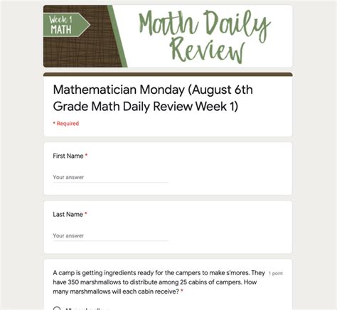 6th Grade Math Daily Review The Literacy Loft