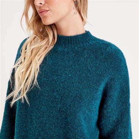 Pull Col Montant Bleu Canard Femme Vibs