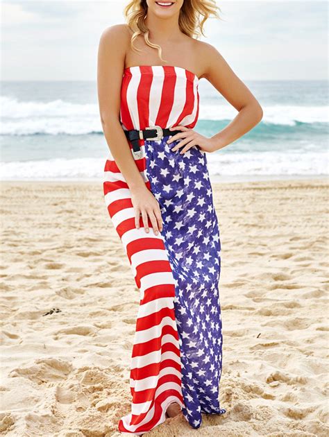 [66 Off] Noble Strapless American Flag Print Long Dress For Women