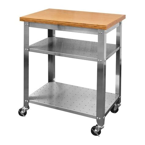 Seville Classics Stainless Steel Kitchen Work Table Cart With Bamboo