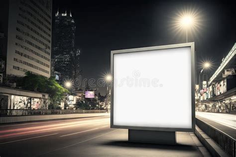 Carteles En Blanco Iluminado En Un Pedestal Rectangular En La Calle De