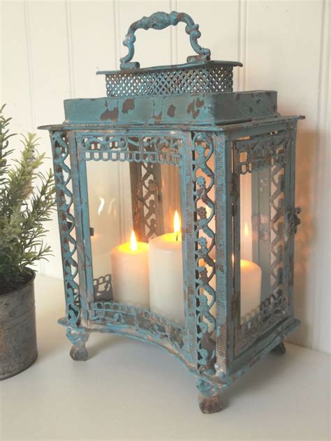 Large French Vintage Style Lantern Candle Holder Shabby Chic Antique ...