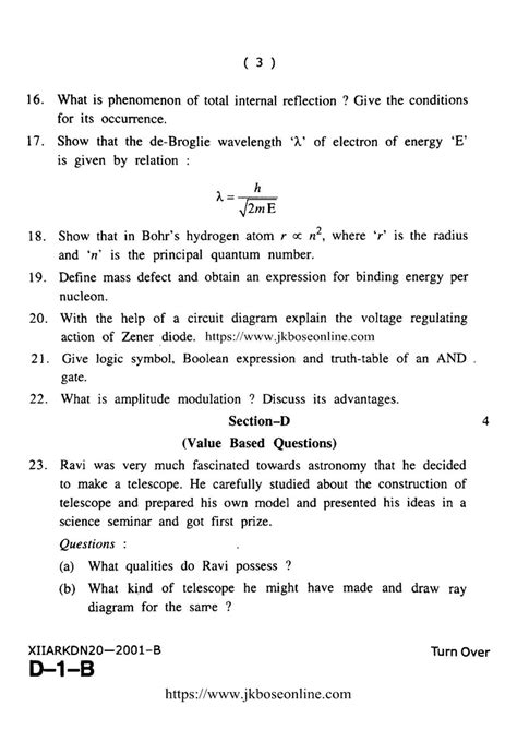 Jkbose Class 12 Physics 2001 B Question Papers 2020 Indcareer Docs