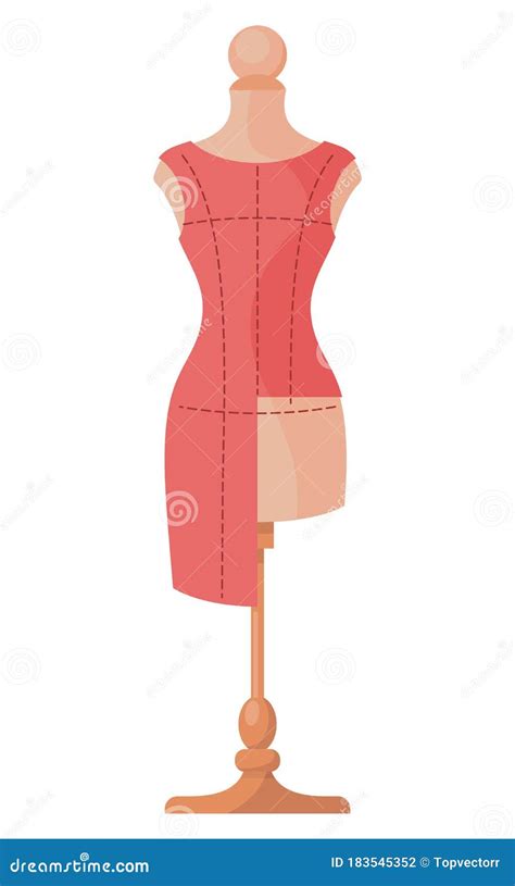 Mannequin With Unfinished Dress With Dotted Line Piece Of Fabric