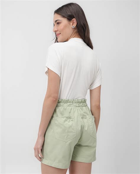 Riachuelo Short Jeans Color Feminino Clochard Bolsos Verde Pool