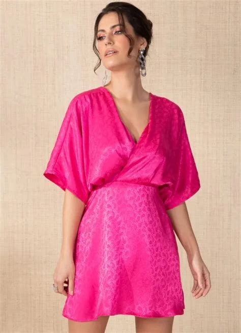 Vestido Rosa Com Decote Transpassado Quintess