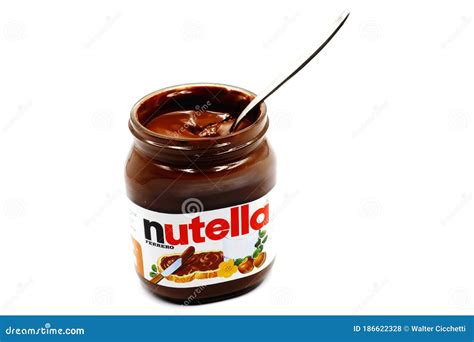 Nutella Jar Hazelnut Spread With Cocoa Produced By Ferrero Editorial