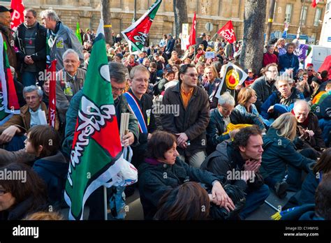 Paris France French People Demonstrating Against Nuclear Power Crowd