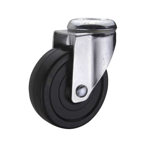 Black Hard Rubber Threaded Stem Swivel Caster Wheel Medium Duty With