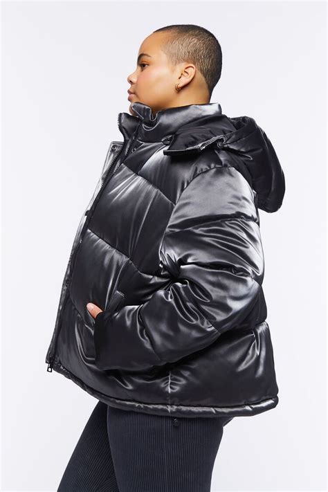 Plus Size Metallic Puffer Jacket