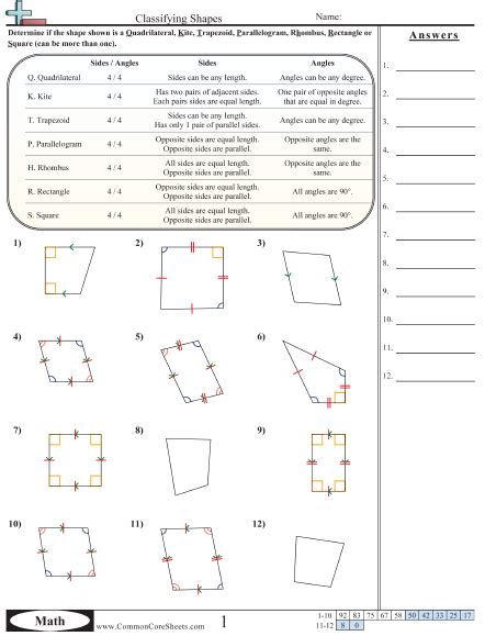 Quadrilaterals Practice Test With Answers