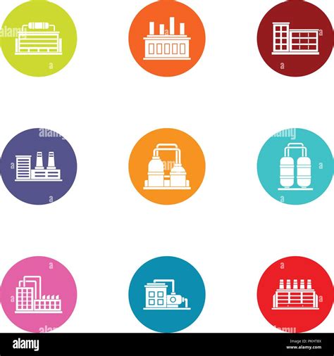 Manufacturing Plant Icons Set Flat Style Stock Vector Image And Art Alamy