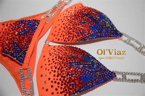 NPCIFBBWBFF Coral Orange Spandex Bikini Suit With Etsy