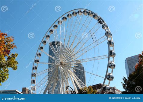 The Atlanta Skyview Ferris Wheel With Atlanta Skyline Editorial Image ...