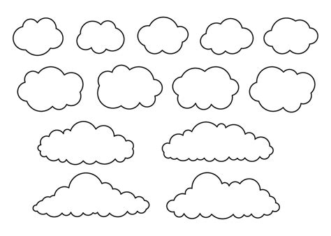 Cloud shape on sky set, weather line icon. Simple flat style of ...