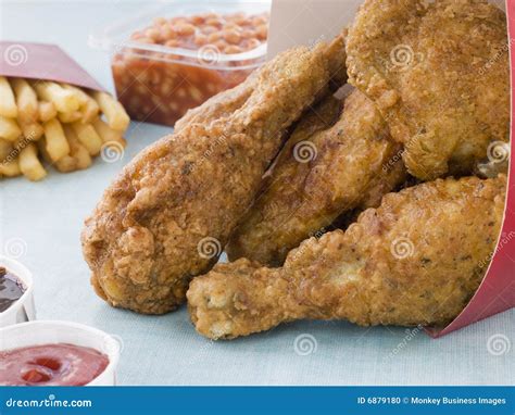 Southern Fried Chicken In A Box With Fries Stock Photo Image Of