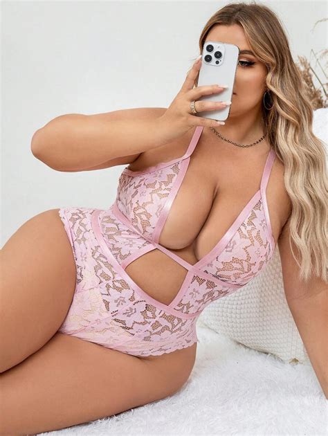 Plus Size Women S Lace Wireless Bodysuit Lingerie Valentine S Day