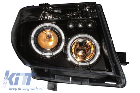 Nissan Navara D40 Pathfinder 05 10 Front Headlights Angel Eyes Black