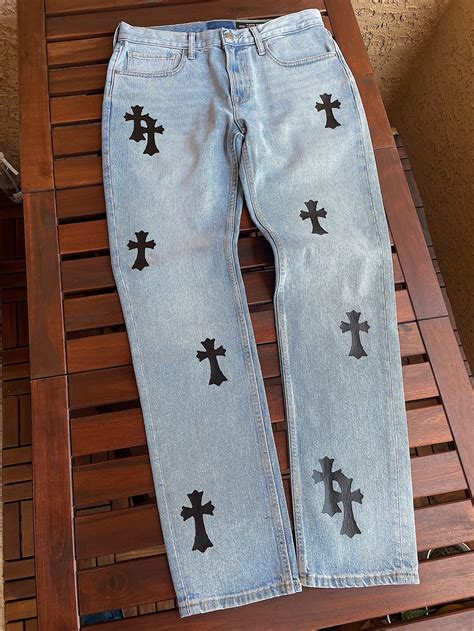 Chrome Hearts Inspired Jeans Custom Regular Style Jeans Etsy