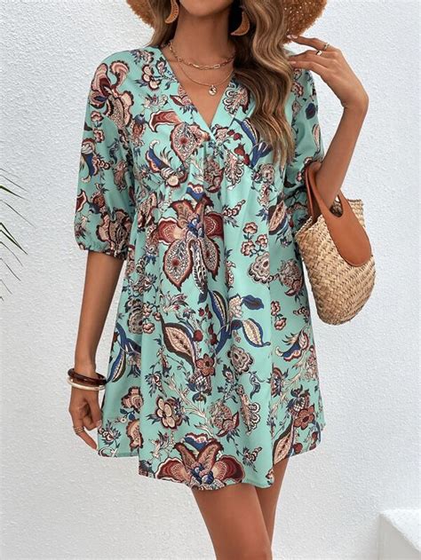 Shein Vcay Paisley Print Puff Sleeve Smock Dress Shein Usa