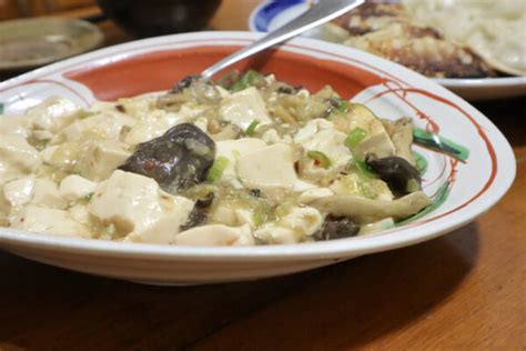 肉なし麻婆豆腐風、干しエビとお豆腐の炒め物 しろくろめがね