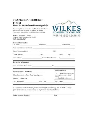 Fillable Online Transcript Request Formfree Printable Transcript