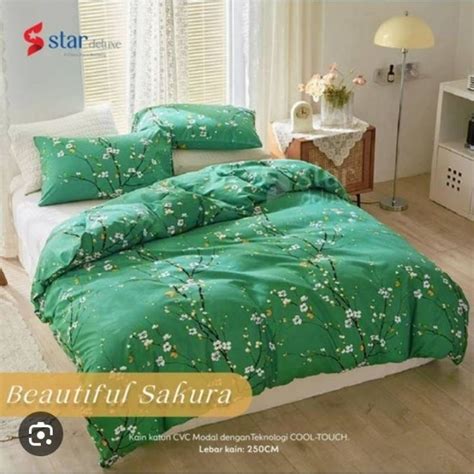 Jual Sprei Katun Star Collection Motif Beautiful Sakura 2 Warna Ajwa