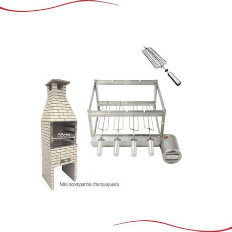 Kit Inox Gira 4 Espetos Especial Pré Moldadas 55cm Brasa Grill Espeto