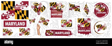 Vector Set Of Flags Of The American State Of Maryland In Different