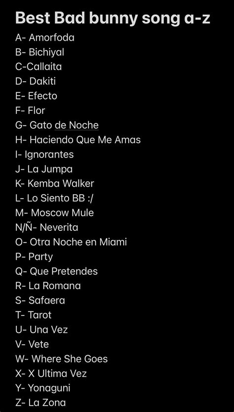 Final list of the best bad bunny song for each letter! Much ...