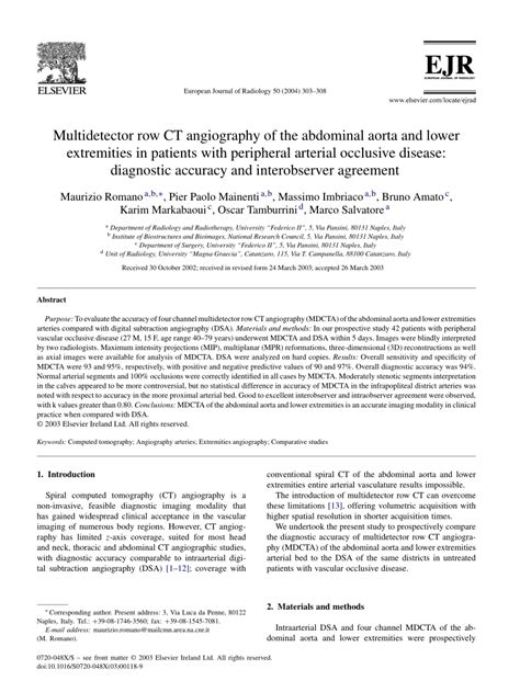 PDF Multidetector Row Computed Tomographic Angiography Of The