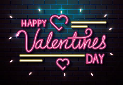 Happy Valentines Day With Hearts Of Neon Lights 2545980 Vector Art At