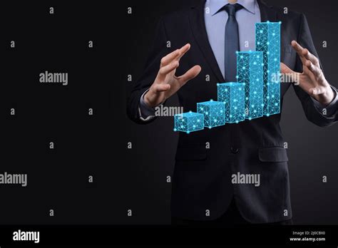 Business Man Holding 3d Graphs Low Polygonal And Stock Market