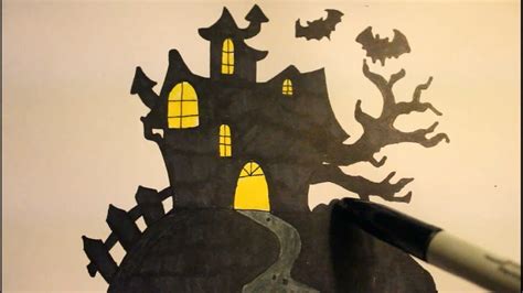 How To Draw A Haunted Houseeasystep By Stepfor Halloween Youtube