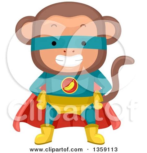 Clipart Of A Grinning Monkey Super Hero Royalty Free Vector